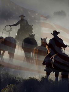 American Flag Quarter Horses and Cowboys